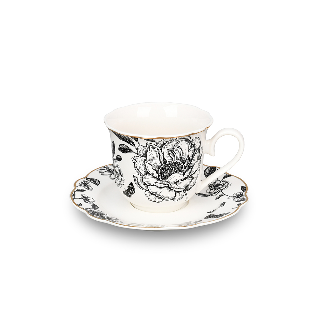 Splash Ink New Bone China Black and White Pattern Design Custom Cup & Saucer