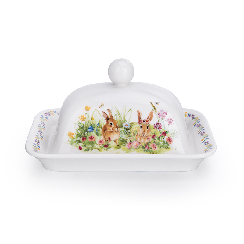 Spring Bunnies Butter Dish