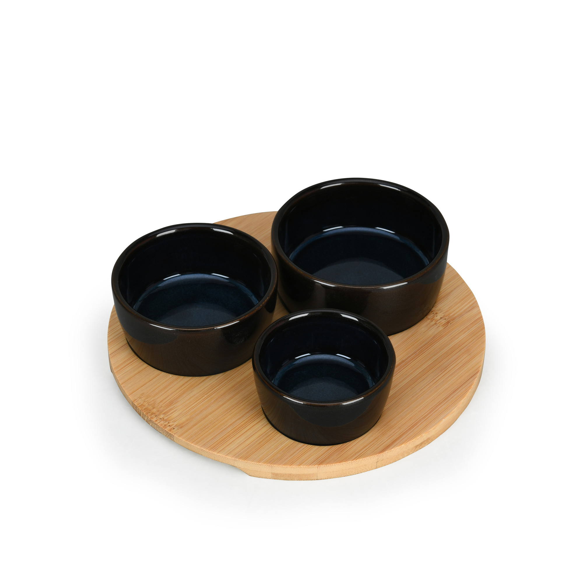 Modern Ceramic Bowl Set with Bamboo Tray