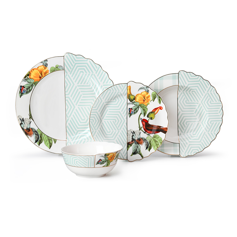 Spring Garden Glod Rim Grenness Custom Design Pattern Dinner Set