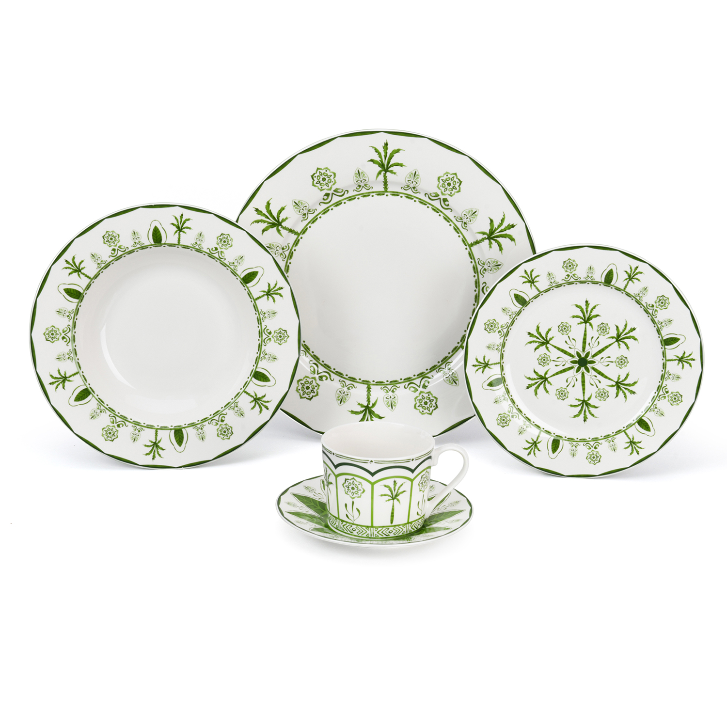 Spring Summer Flower Modern Ceramic Dinnerware Set with Plates, Bowls, Coffee Cups for Home