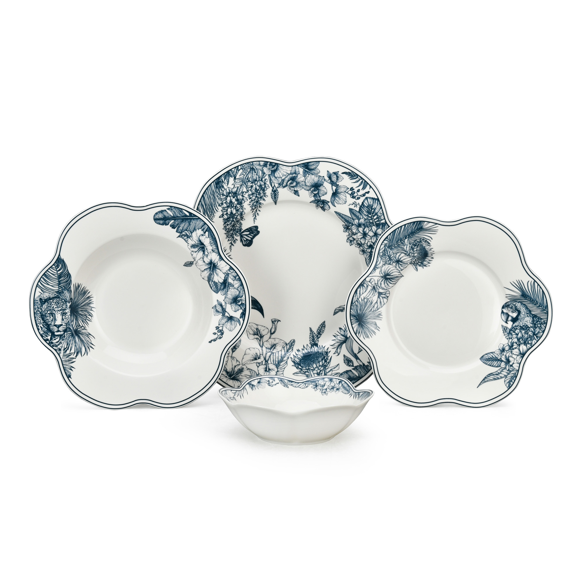 24pcs Blue Vintage Ceramic Din