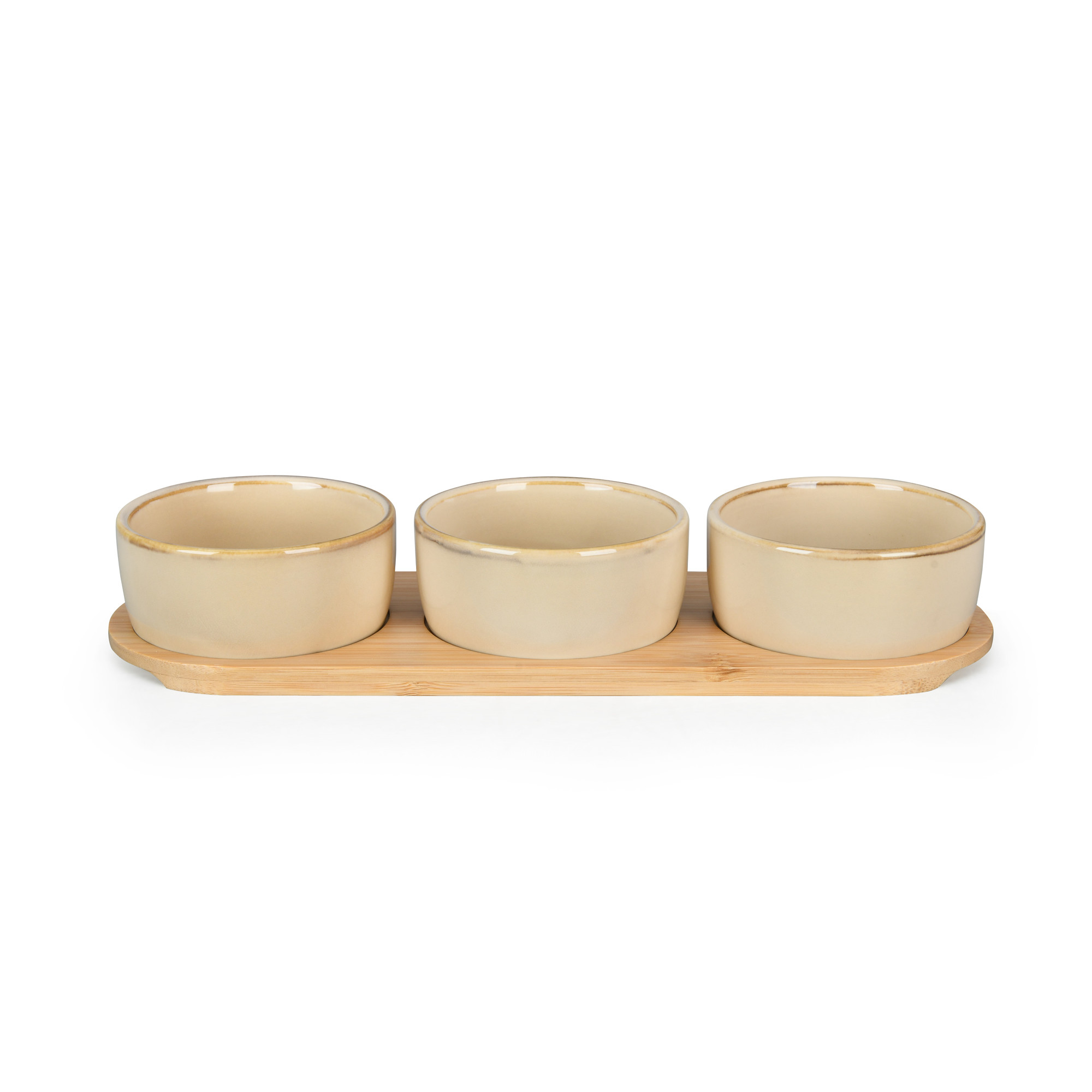 Minimalist Ceramic Bowl Set with Bamboo Tray