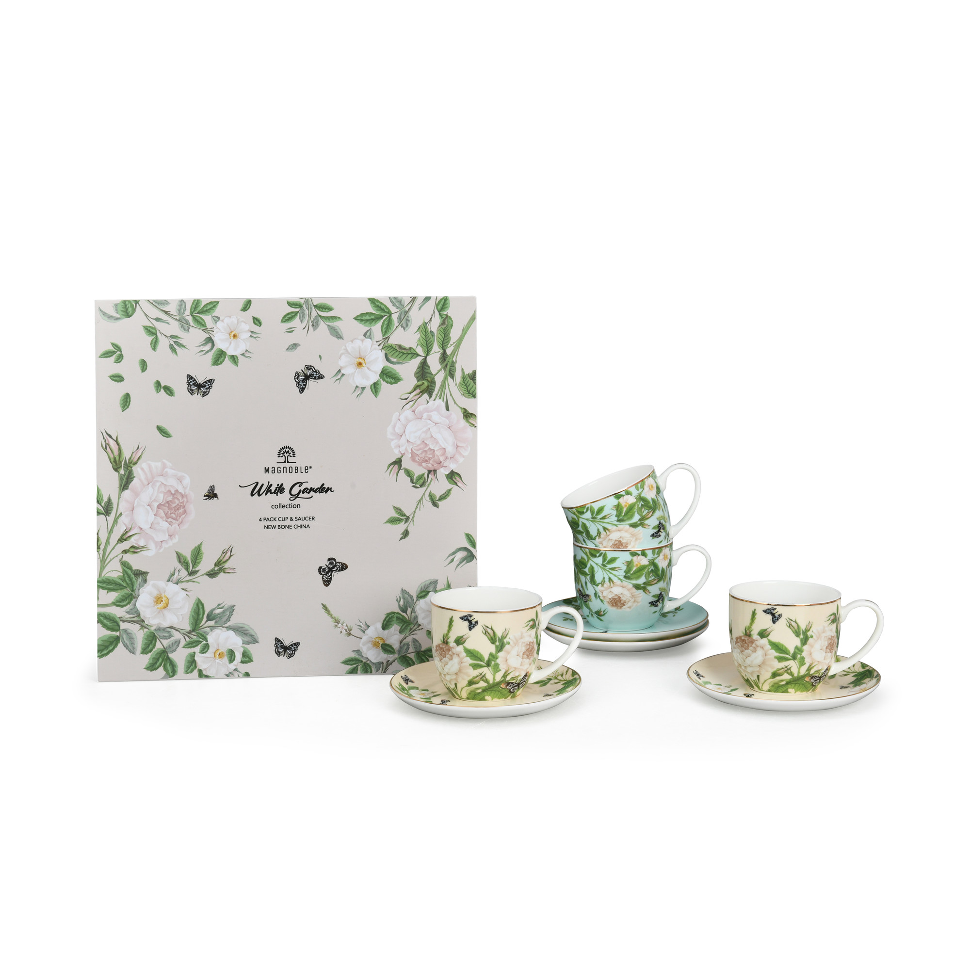230ml Spring Whispers Green Floral Ceramic Tea Cup and Saucer Set