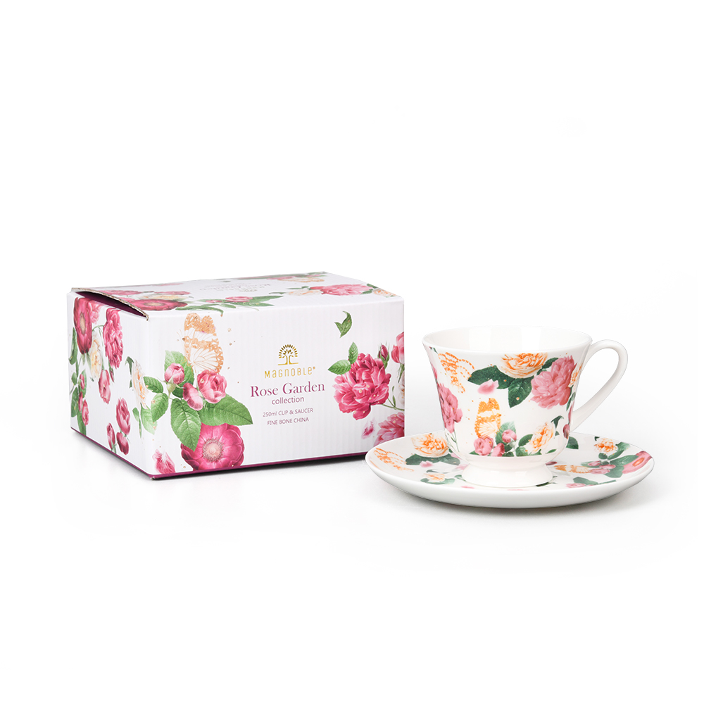 Pink Blooming Design Flower Ceramic Custom Pattern Custom Cup & Saucer