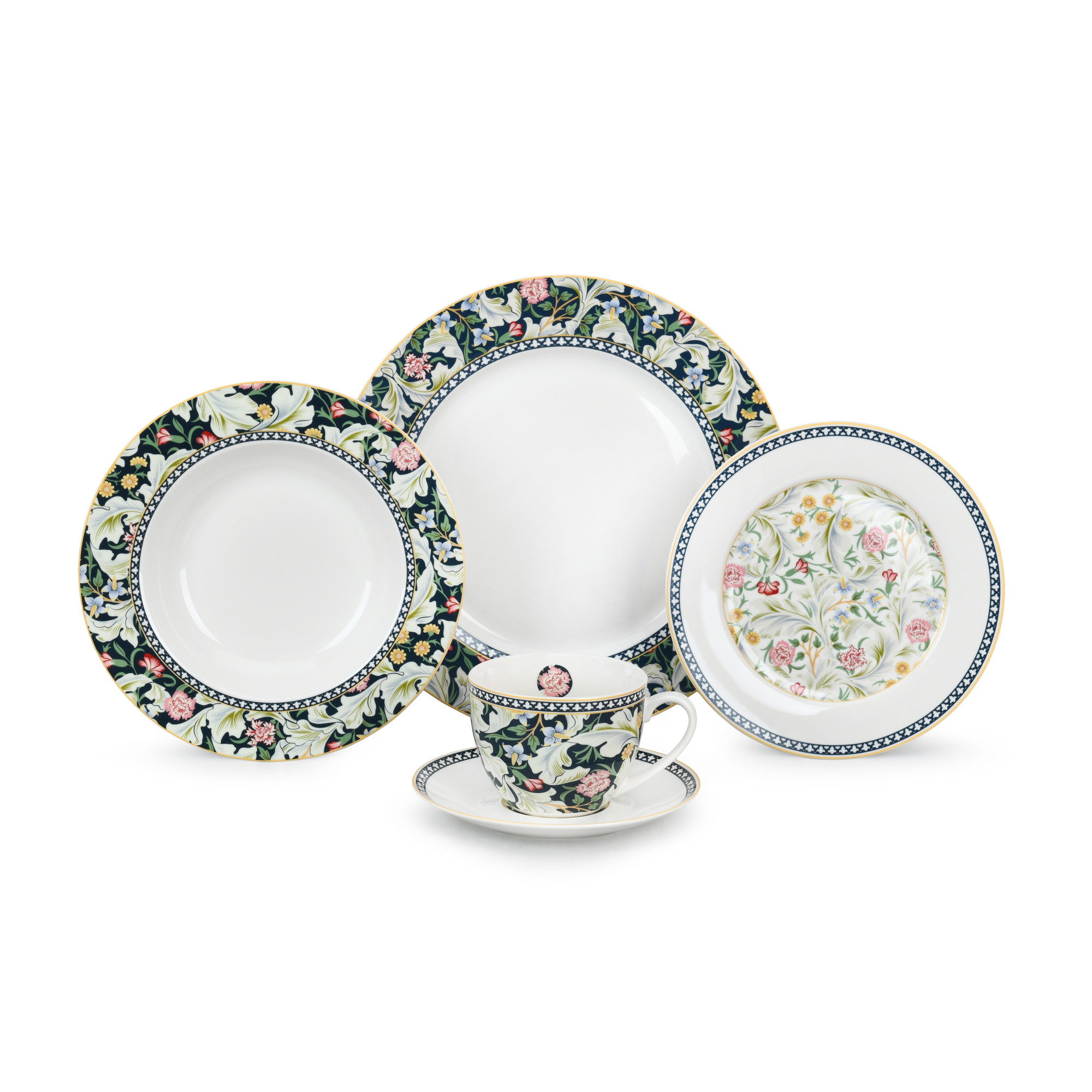 20pcs Botanical Elegance Porcelain Dinnerware Set