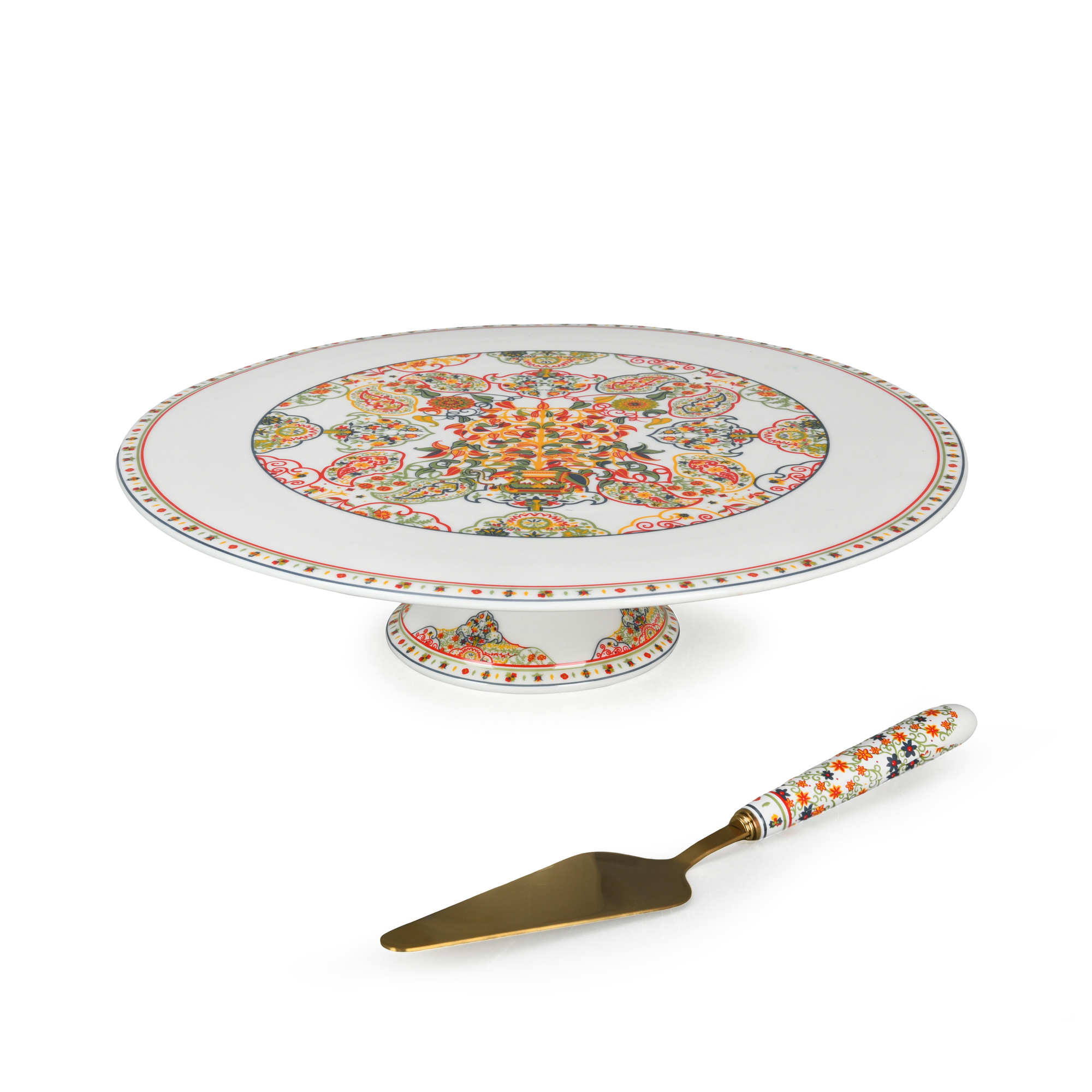 Vibrant Floral 12.5'' Footed Cake Stand