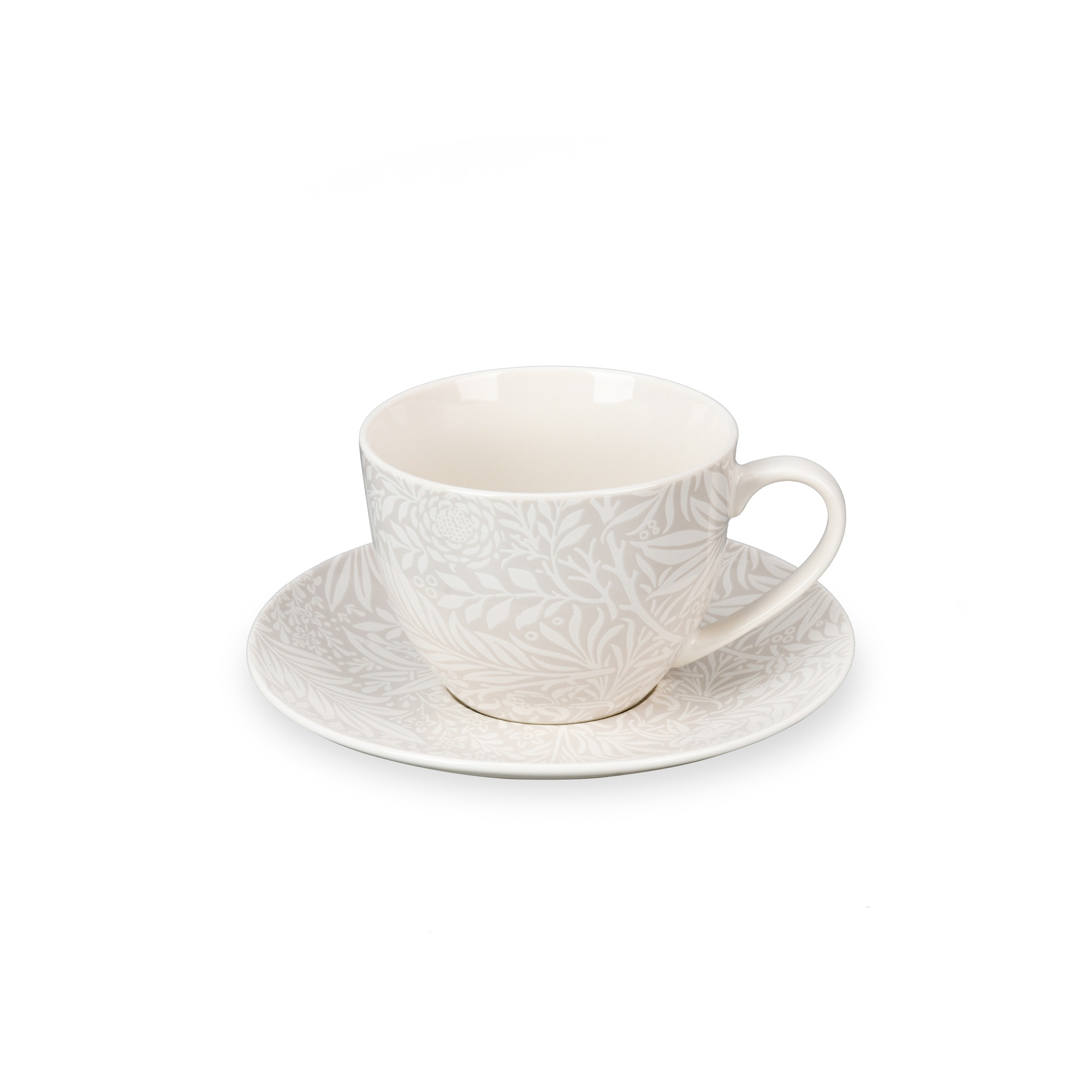 White Floral Design Relief Pattern Cup & Saucer