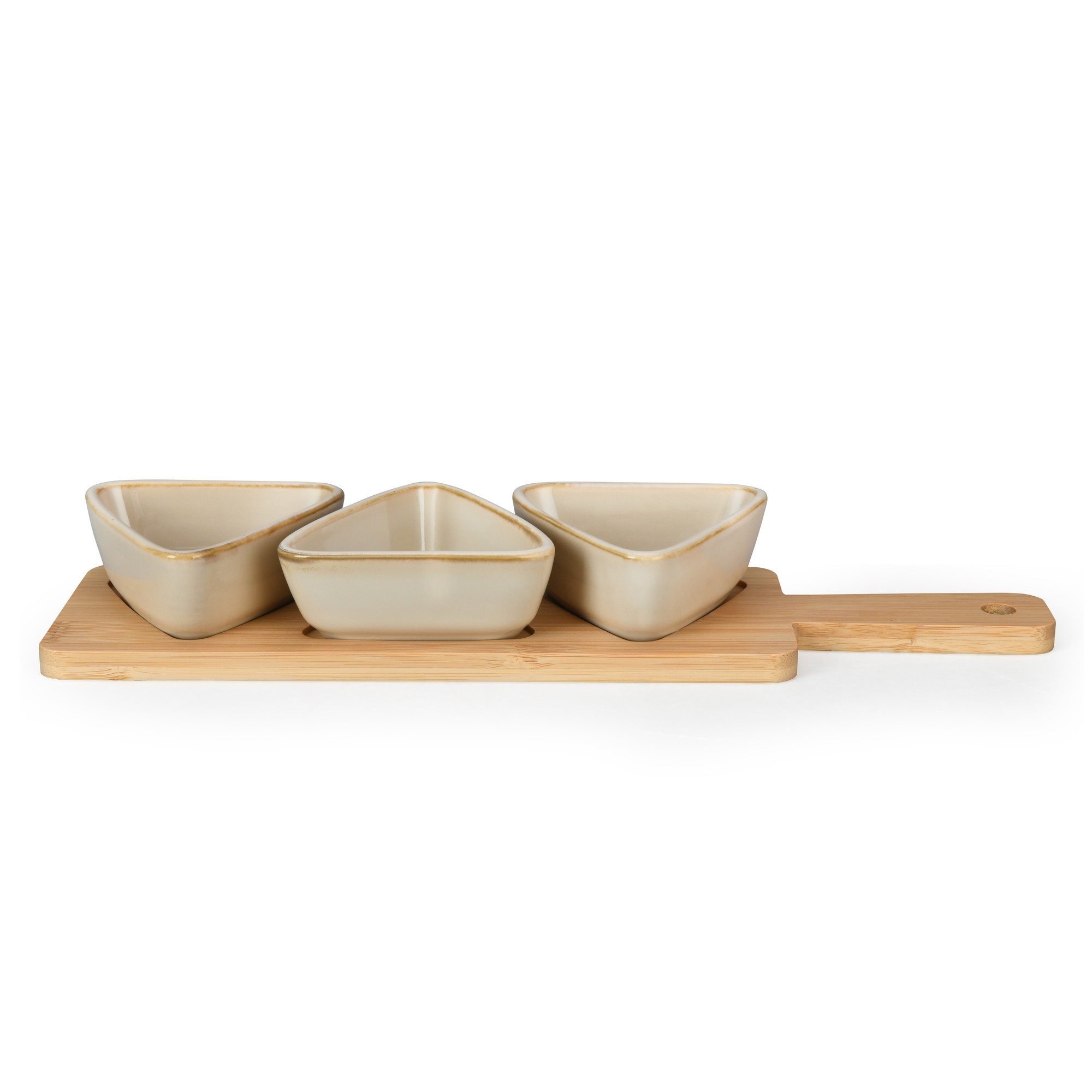 Triangular Ceramic Dish Set with Bamboo Tray