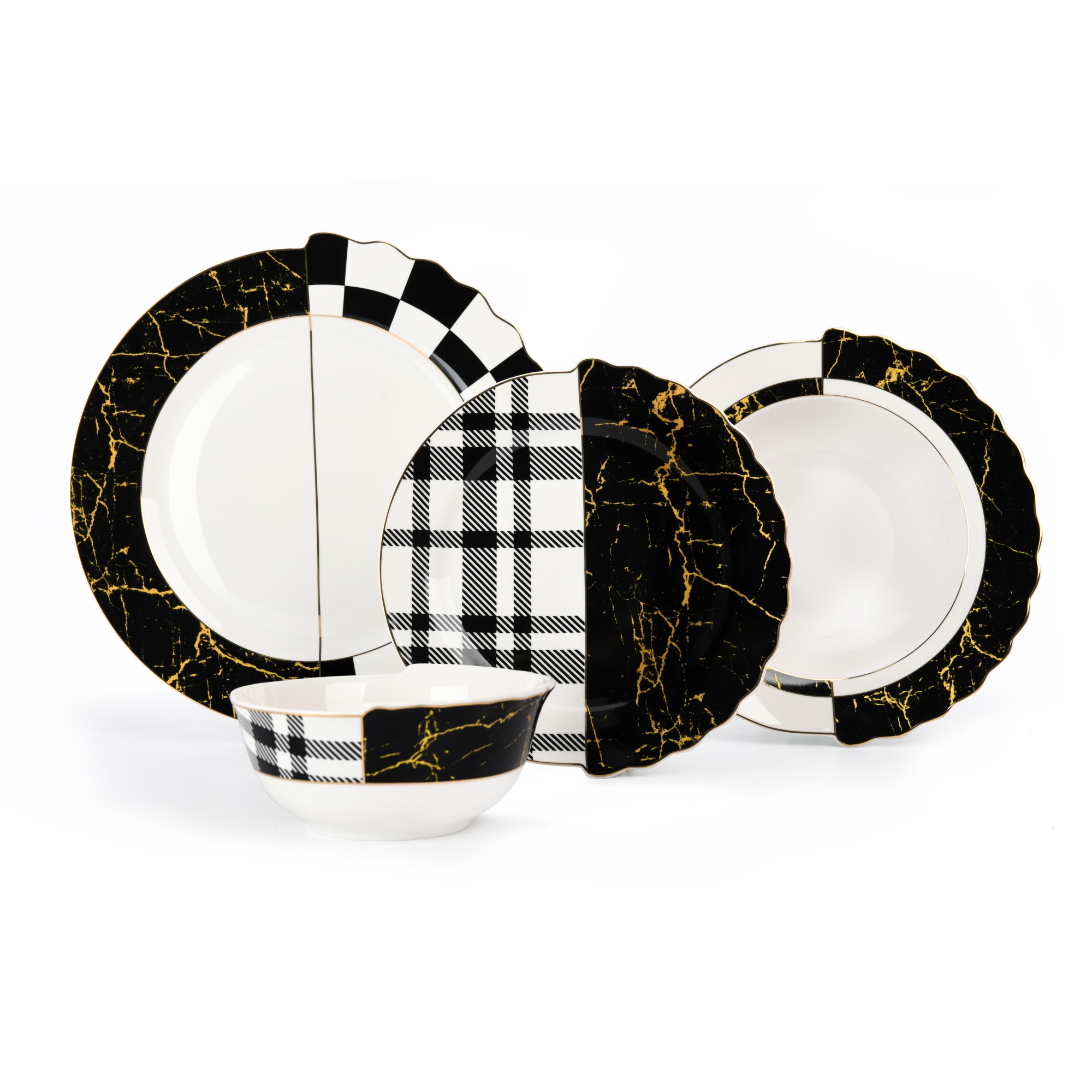 Black and White Marble Glod Rim Custom Design Pattern Dinner Set