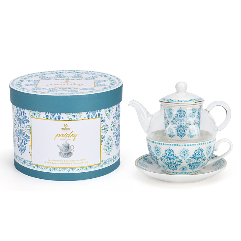 PAISLEY 220/280ml Glass Tea For One Set