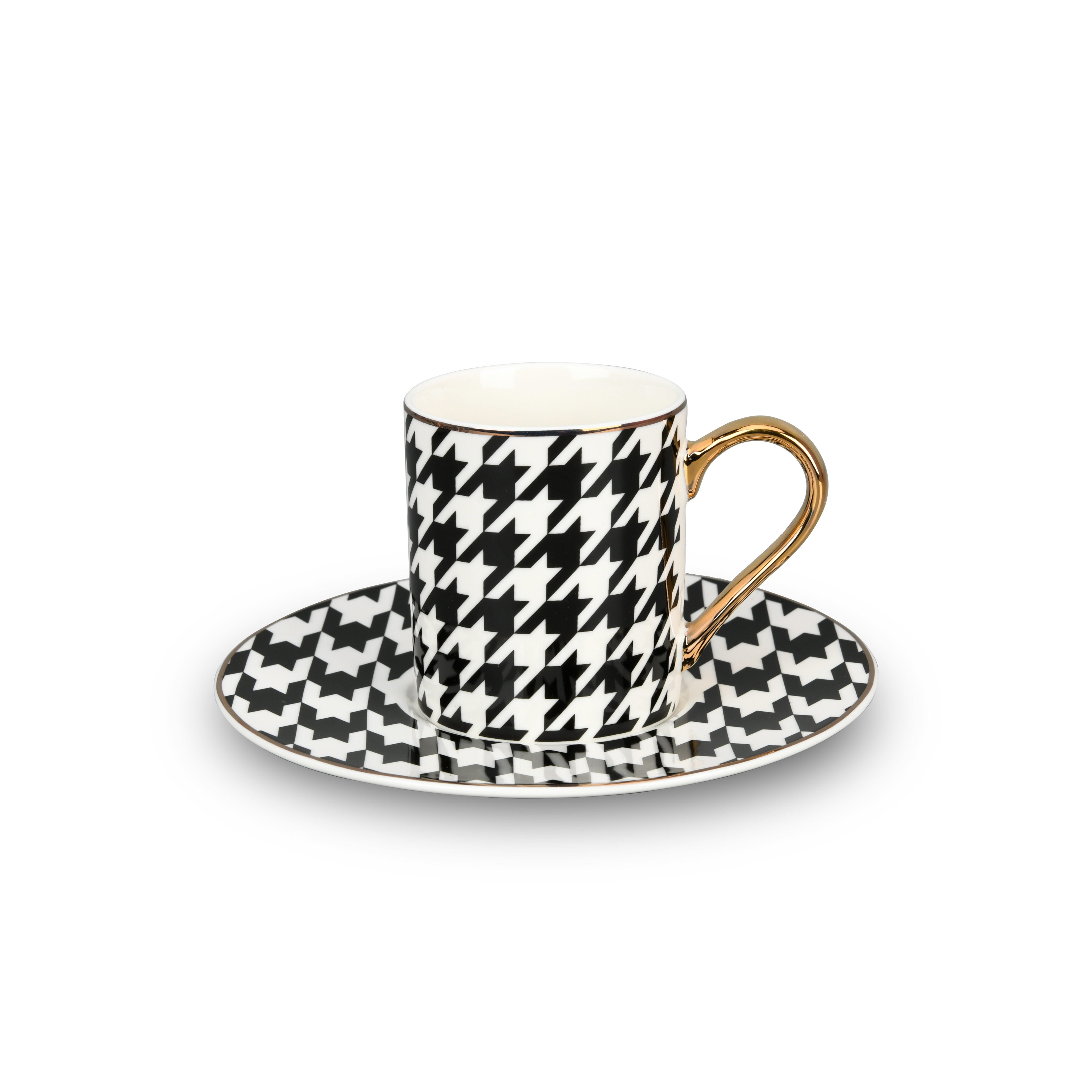 Gold Rim Geometric Design Ceramic Custom Pattern Custom Cup & Saucer