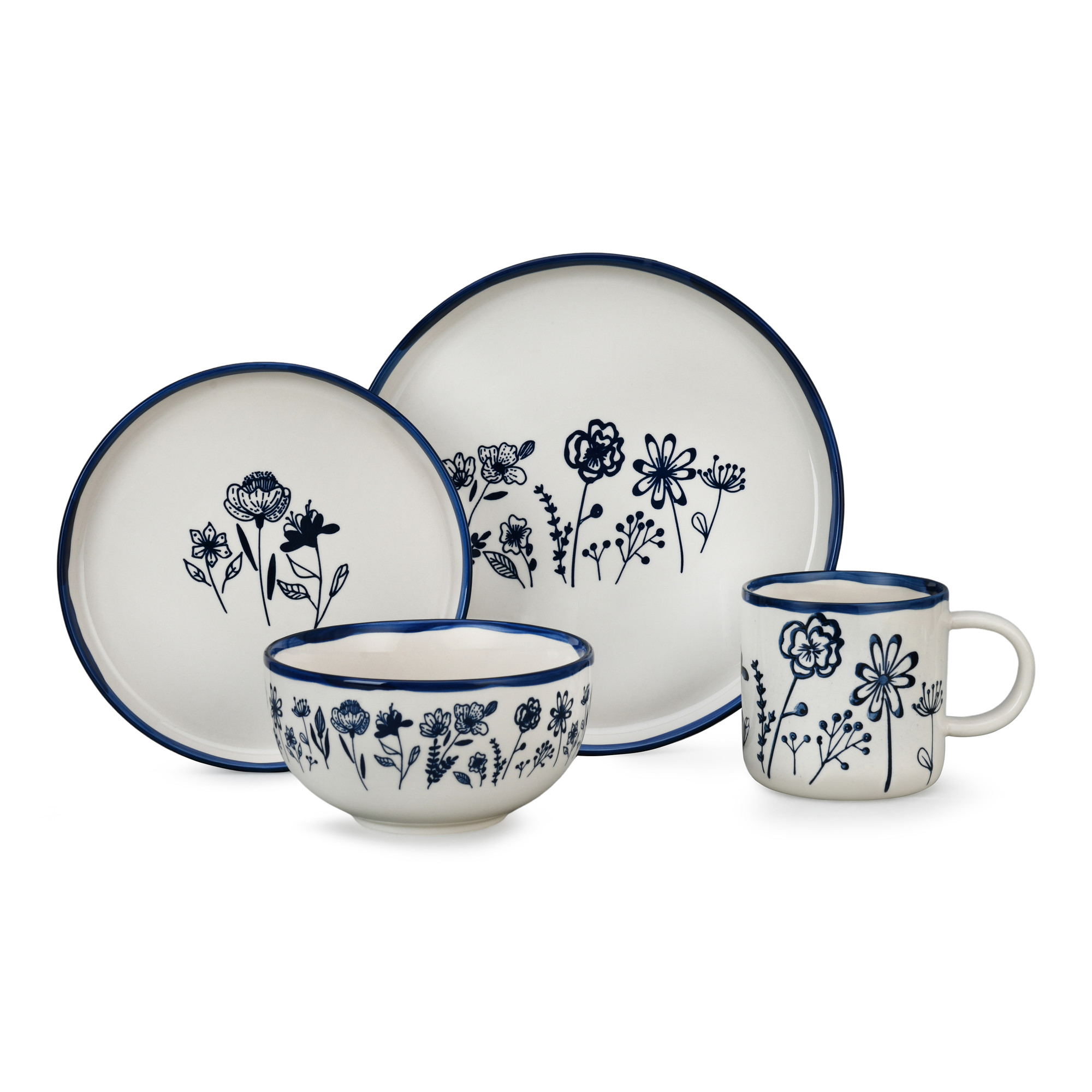 16pcs Deep Navy Blue Stoneware Dinnerware Set