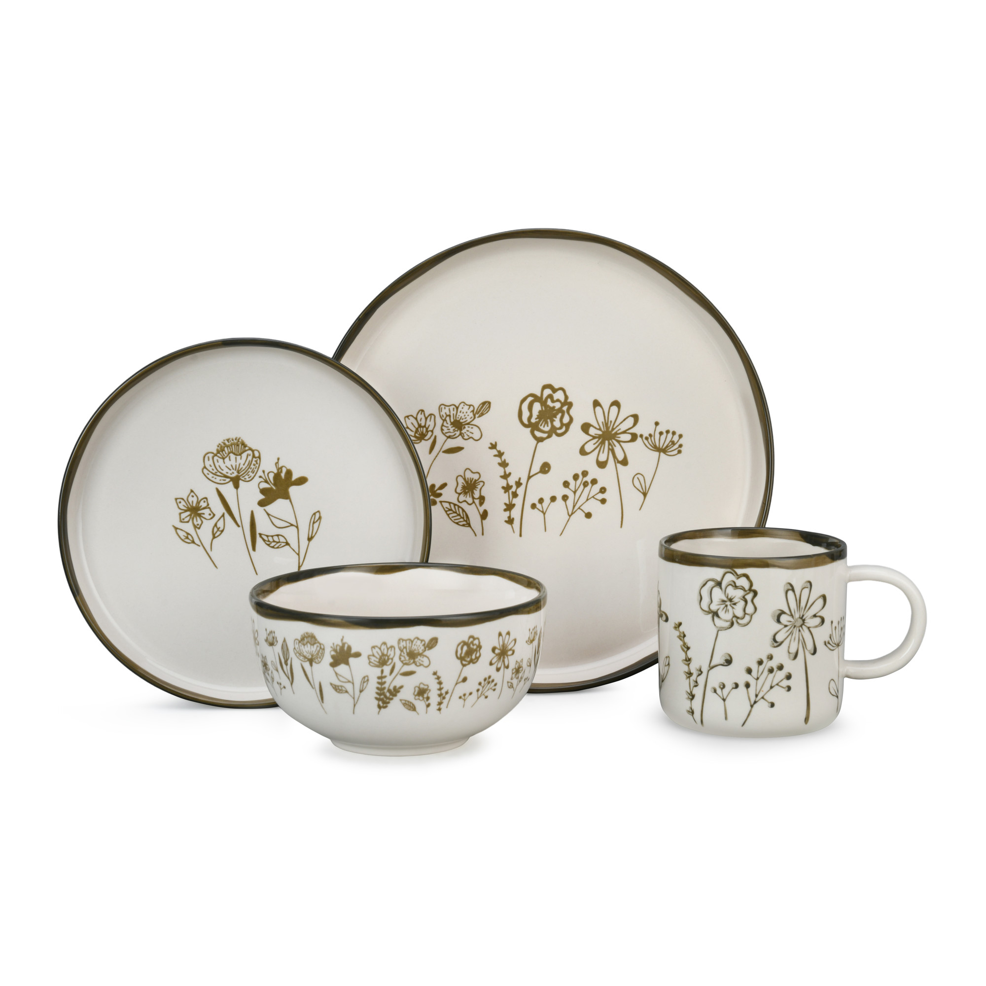 16pcs Rich Olive Green Stoneware Dinnerware Set