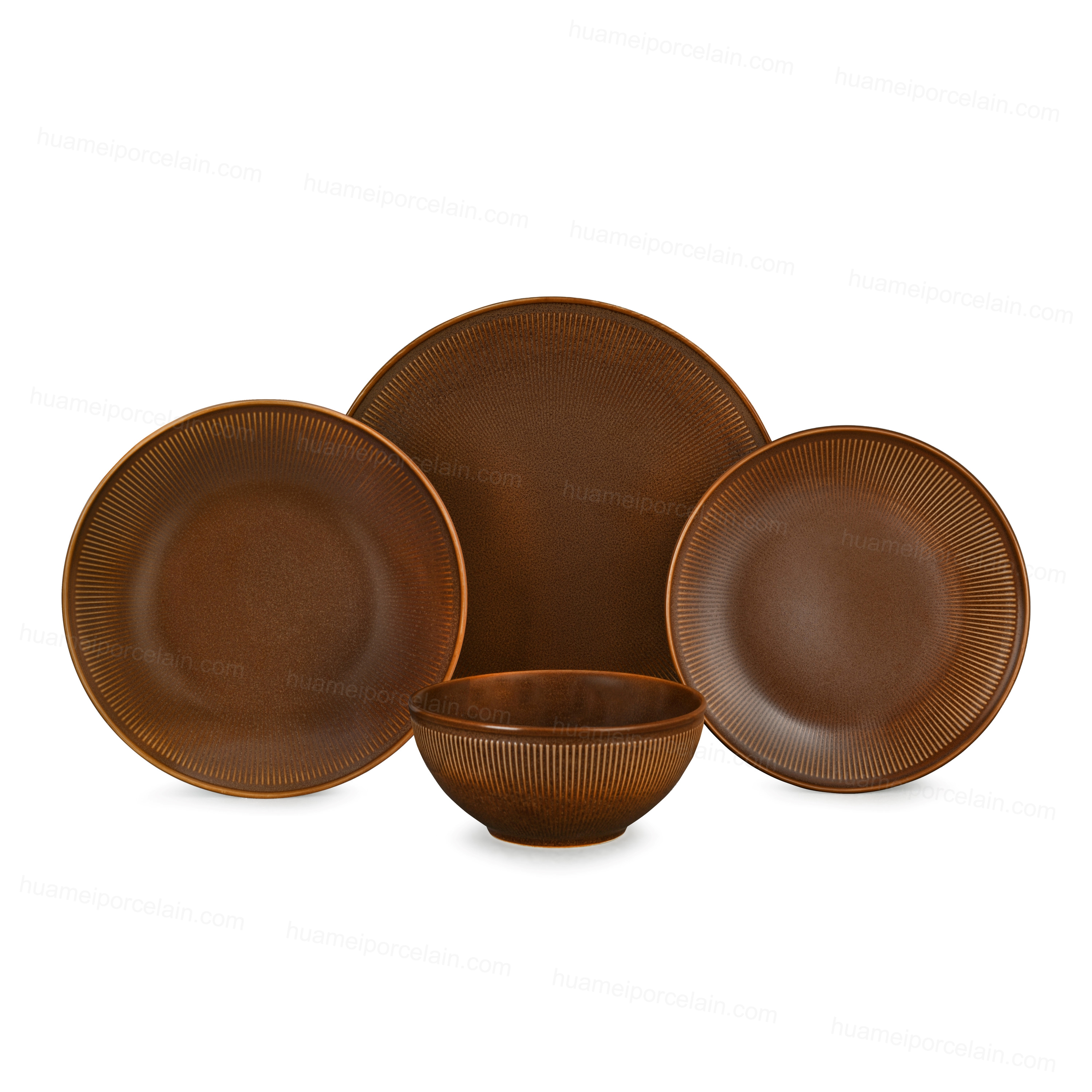 24Pcs Textured Brown Ceramic Dinnerware Set
