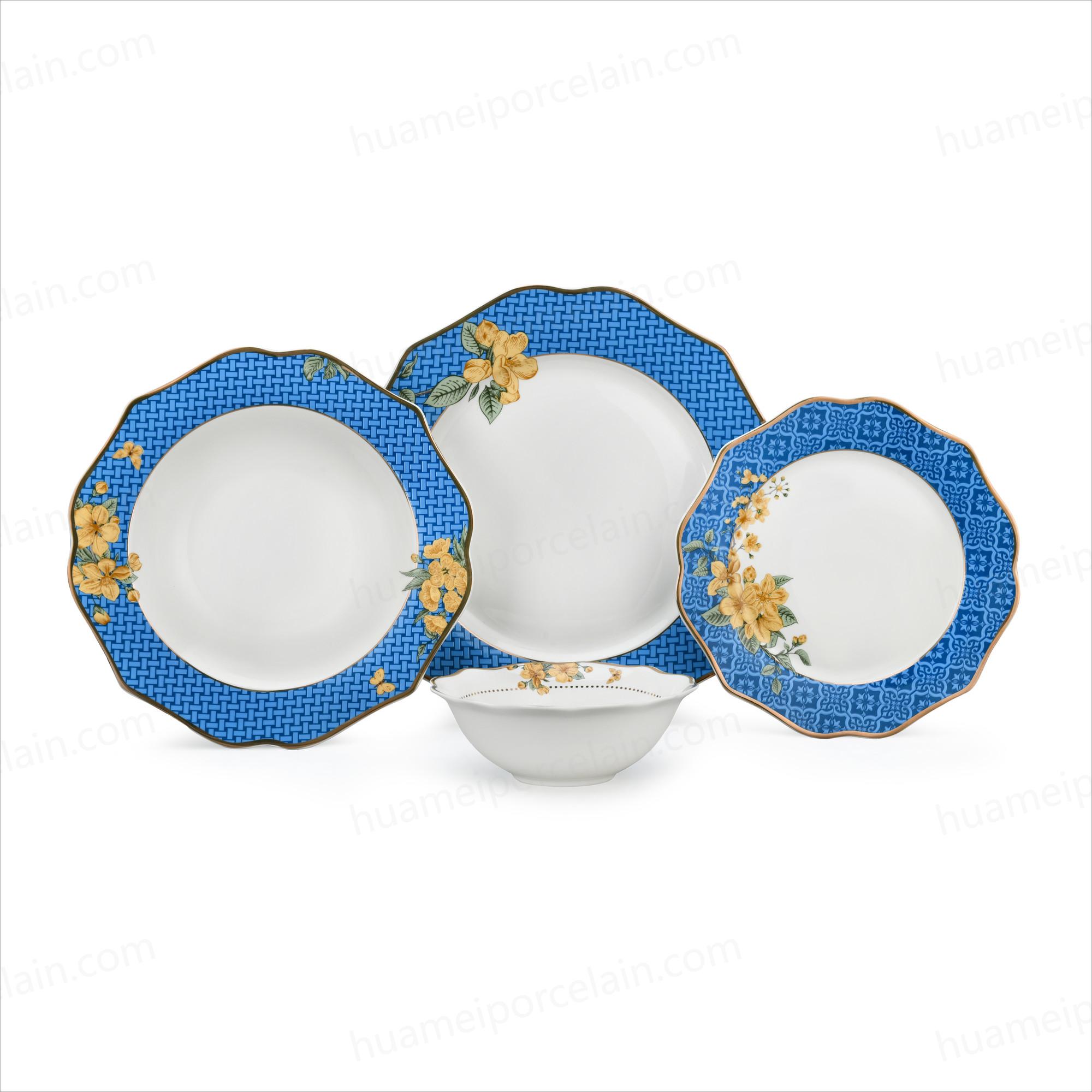 24pcs Blue & Gold Ceramic Dinnerware Set