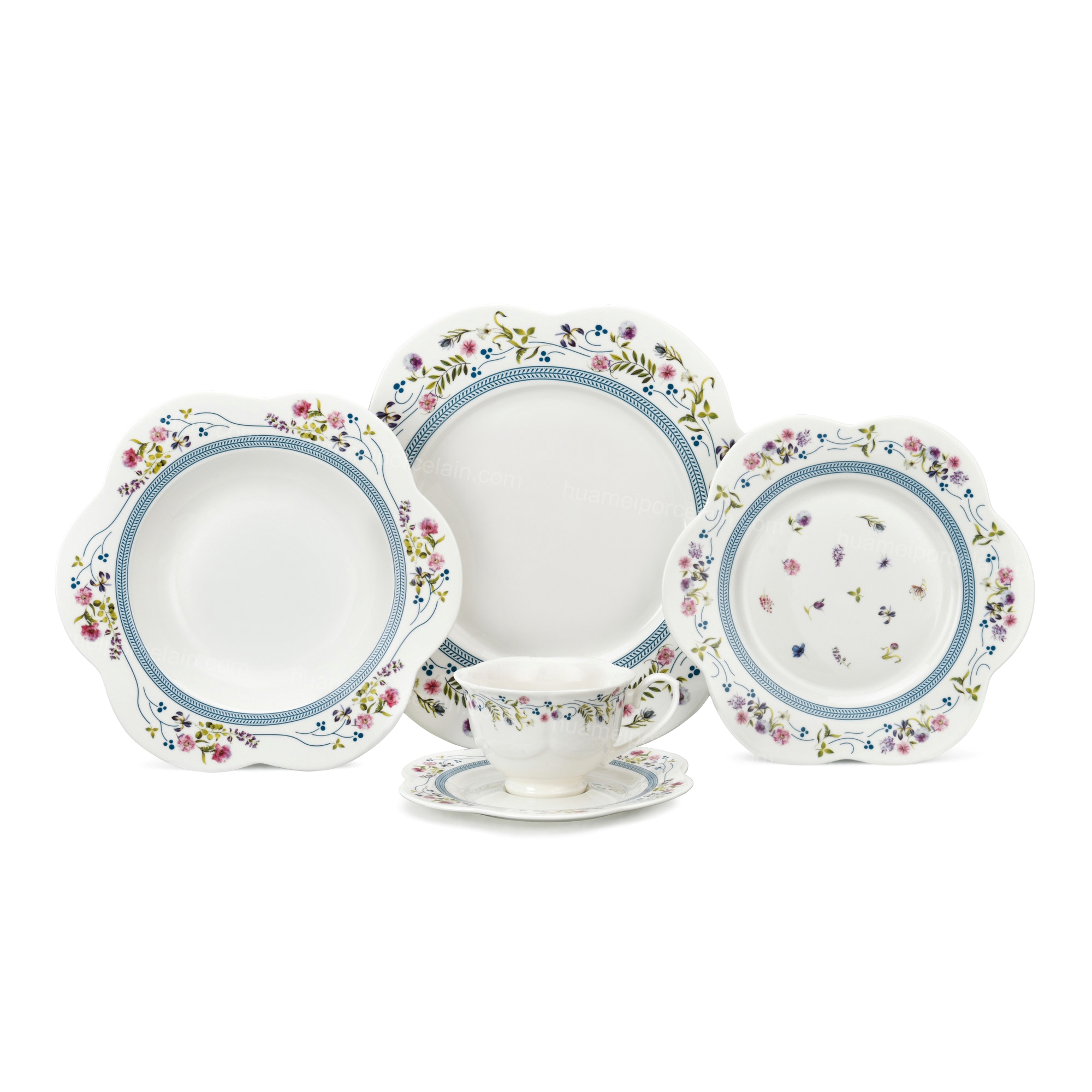 20pcs Vintage Floral Scalloped Porcelain Dinnerware Set