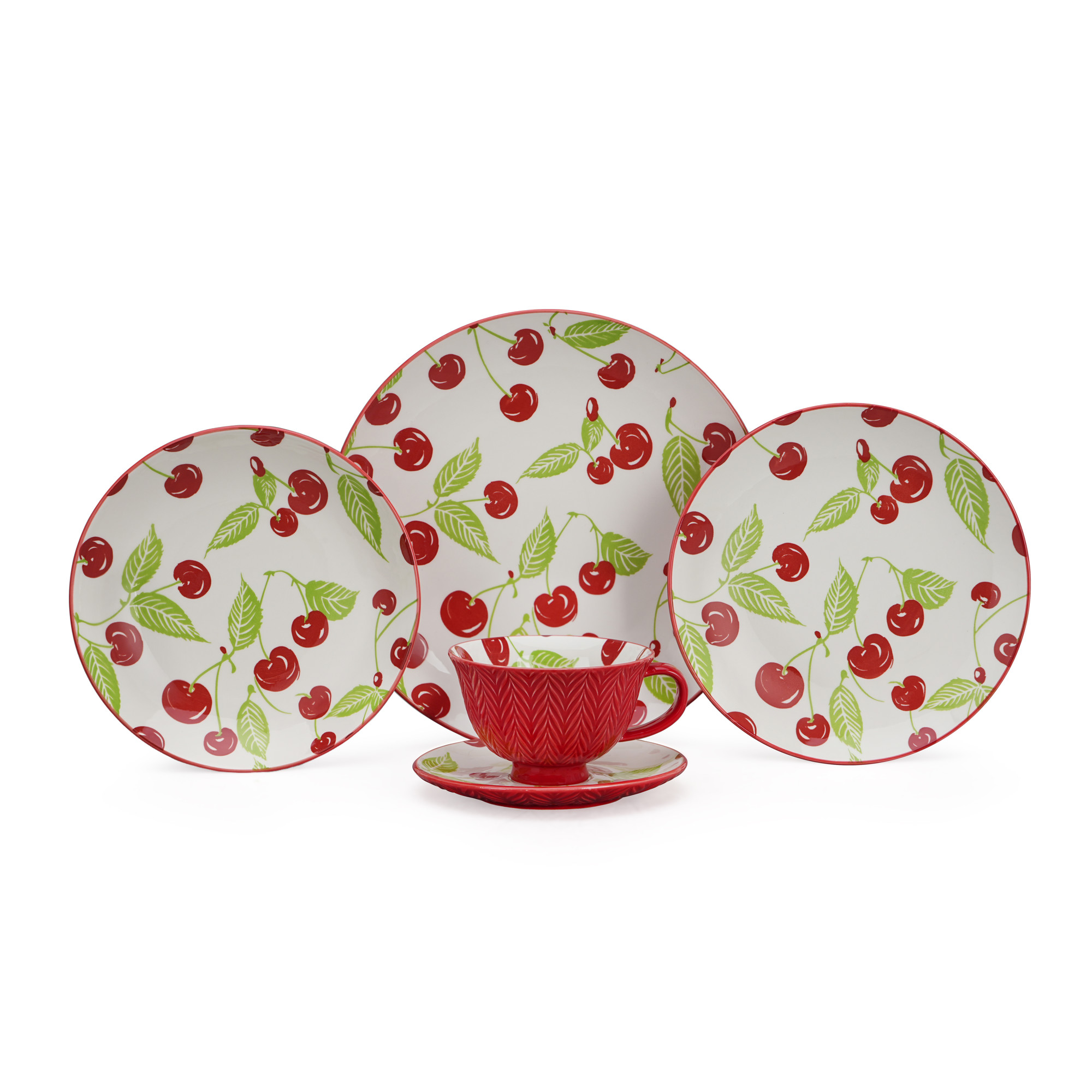 Cherry-Themed Ceramic Dinnerware Set – Pad Printing & Embossed Texture