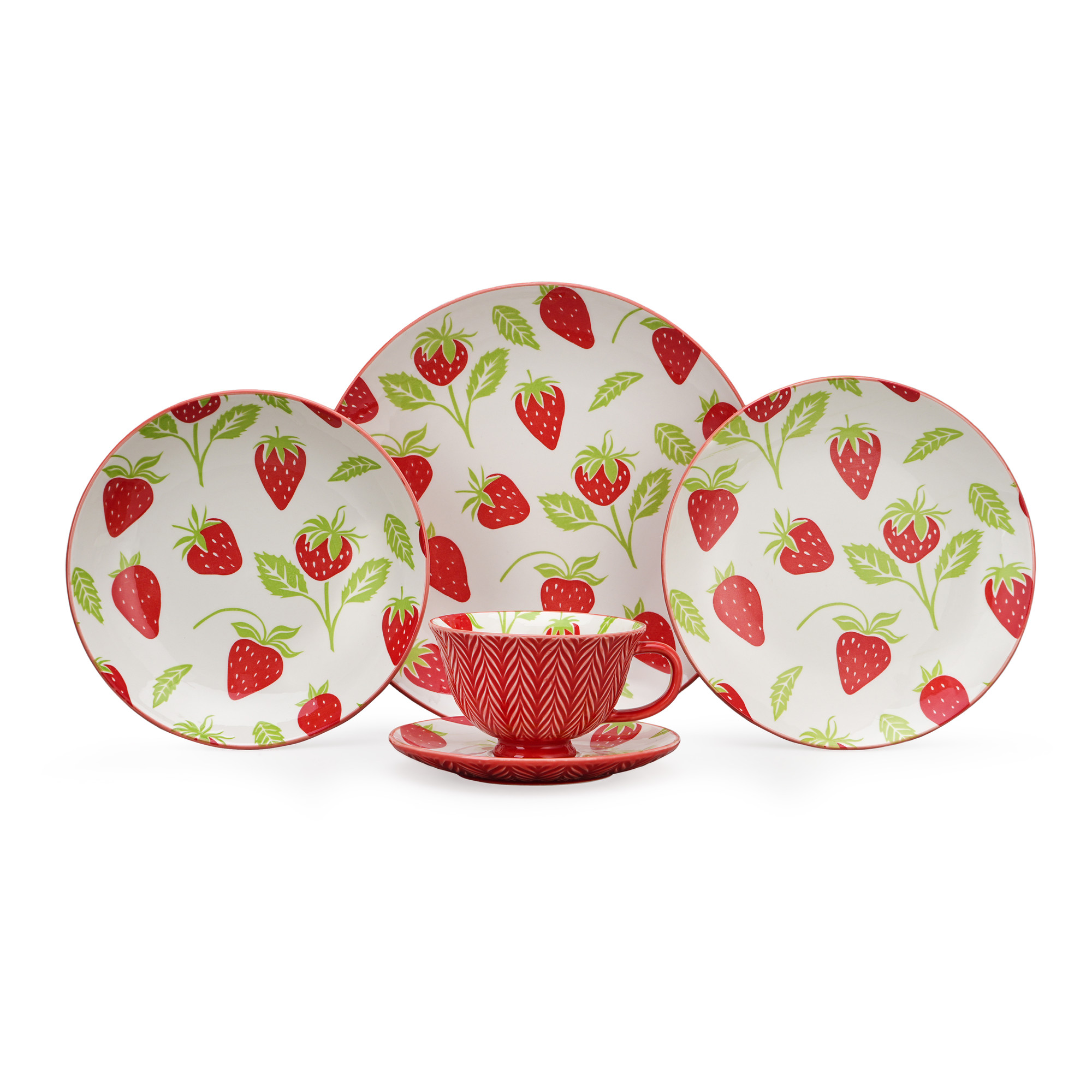 Strawberry-Themed Ceramic Dinnerware Set – Pad Printing & Embossed Texture