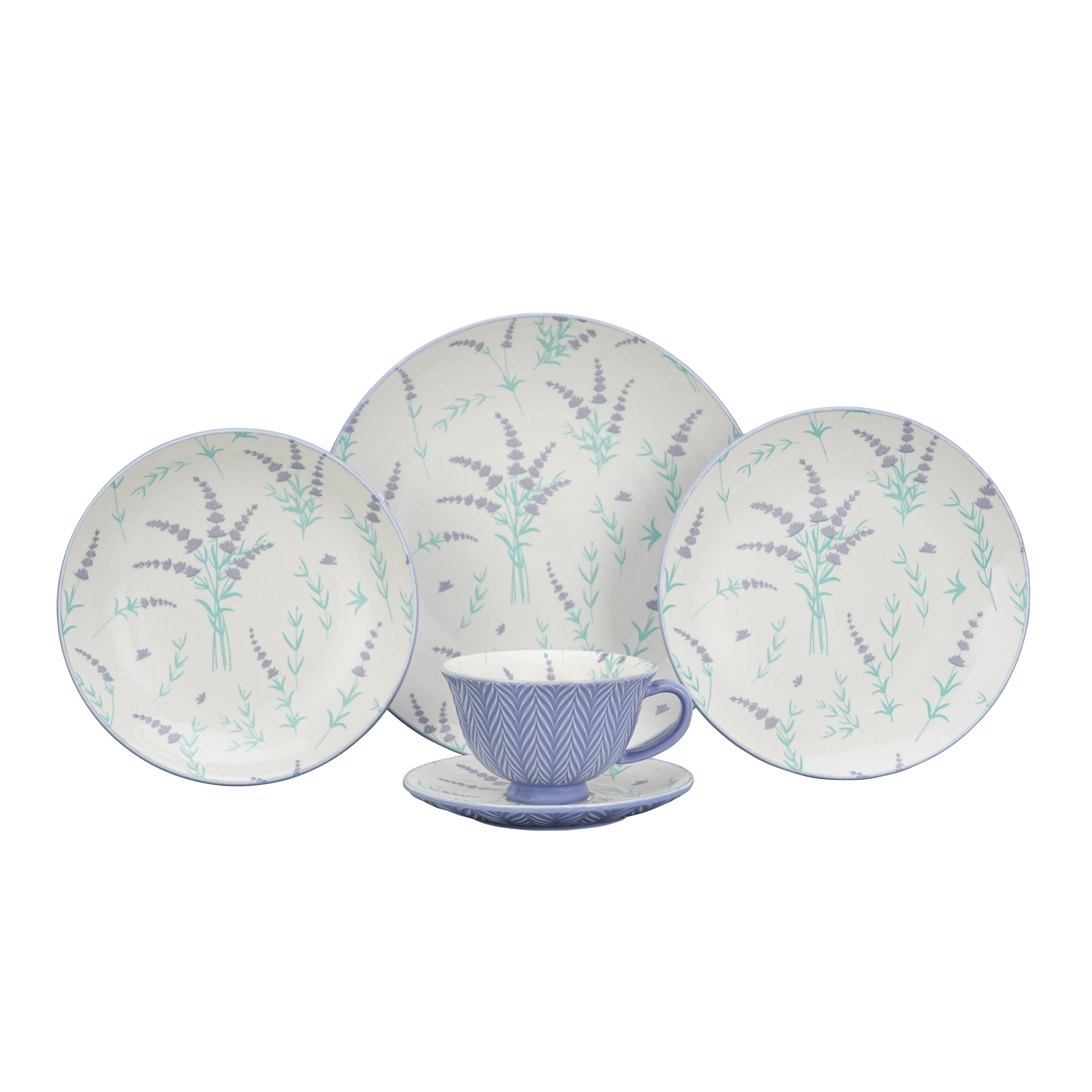 Lavender-Themed Ceramic Dinnerware Set – Pad Printing & Embossed Texture