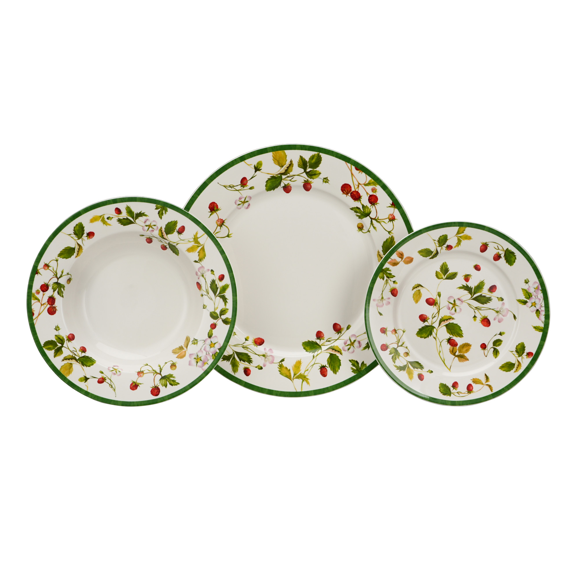 18pcs Strawberry Elegance Porcelain Plate Set