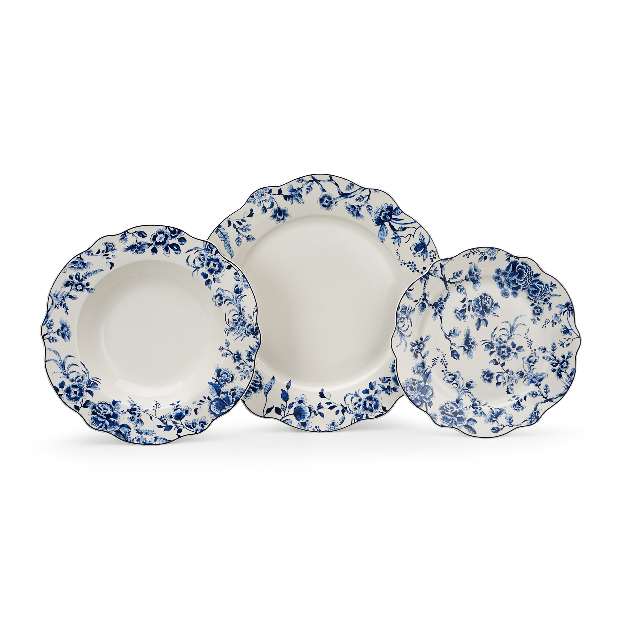 18pcs Blue Floral Elegance Porcelain Plate Set 