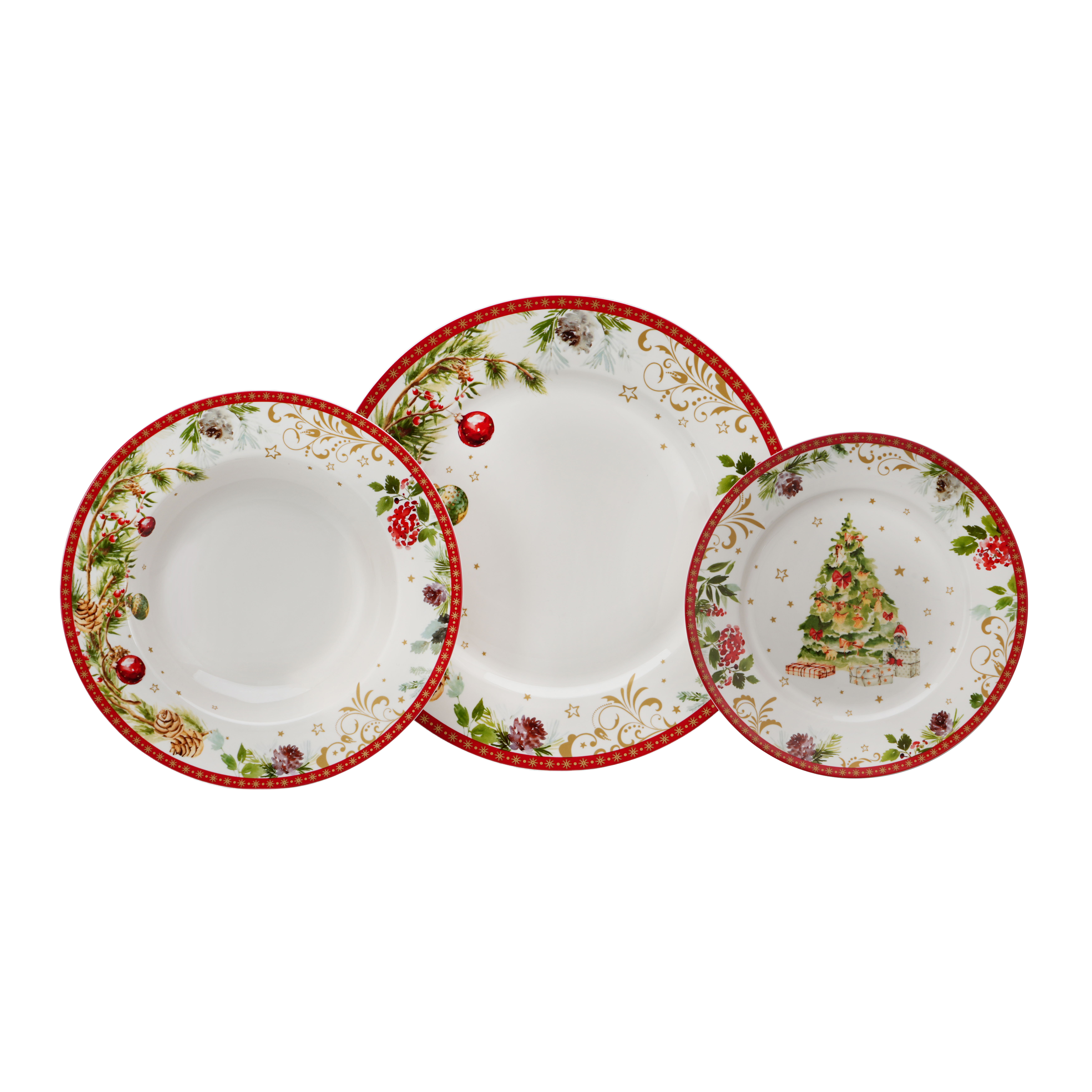 18pcs Festive Holiday Elegance Christmas-themed Porcelain Plate Set