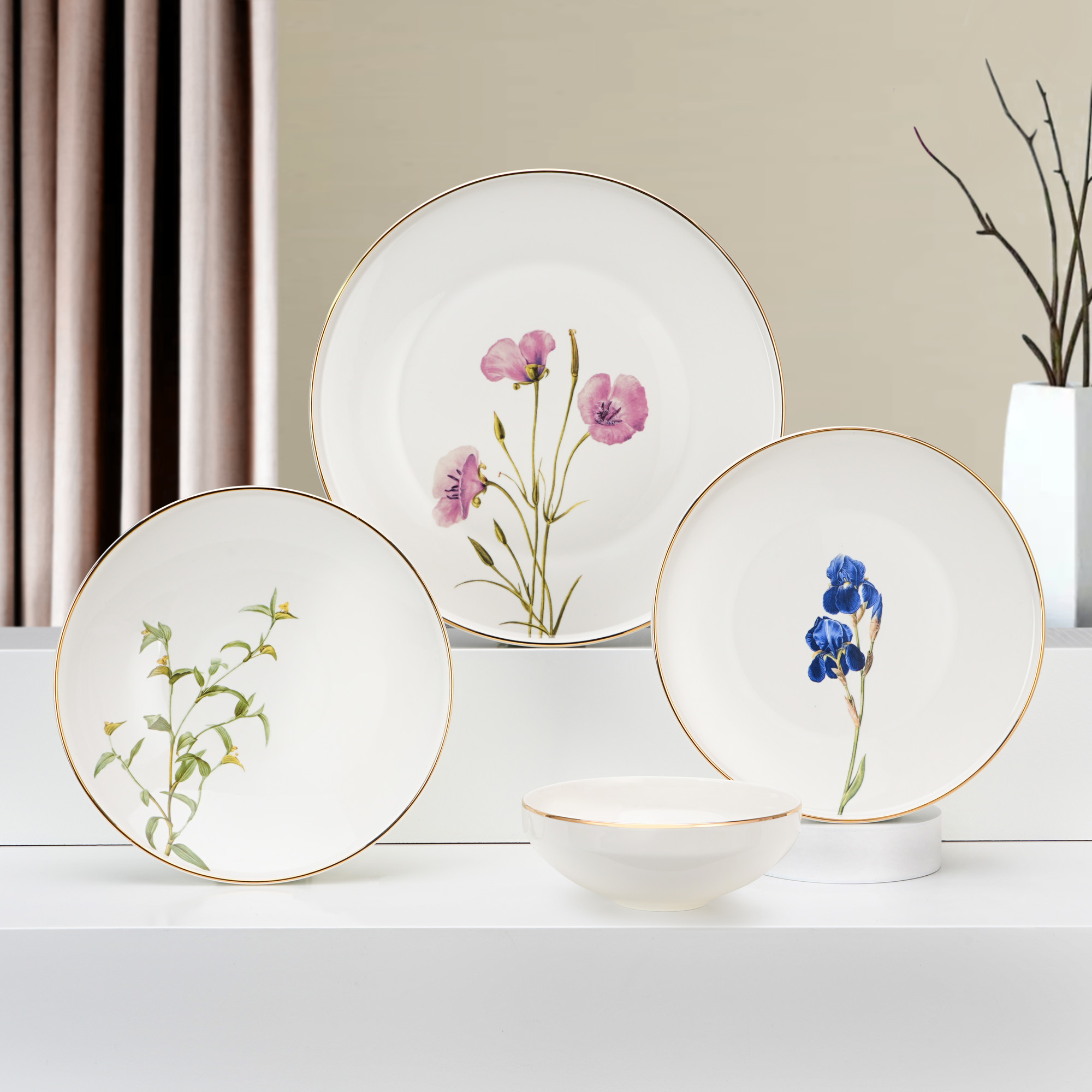 24pcs Botanical Elegance Ceramic Dinnerware Collection