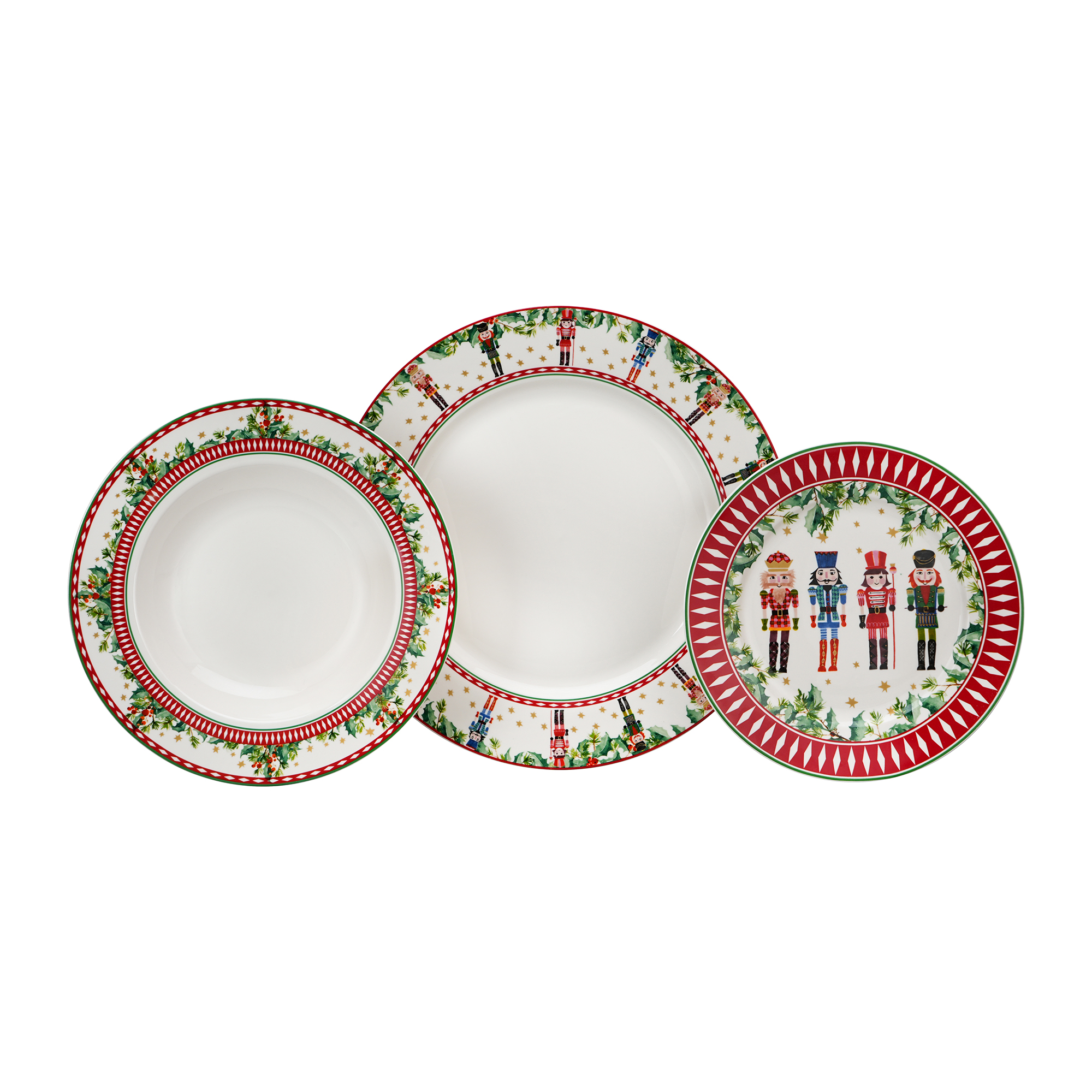 18pcs Nutcracker-themed Porcelain Dinnerware Plate Set