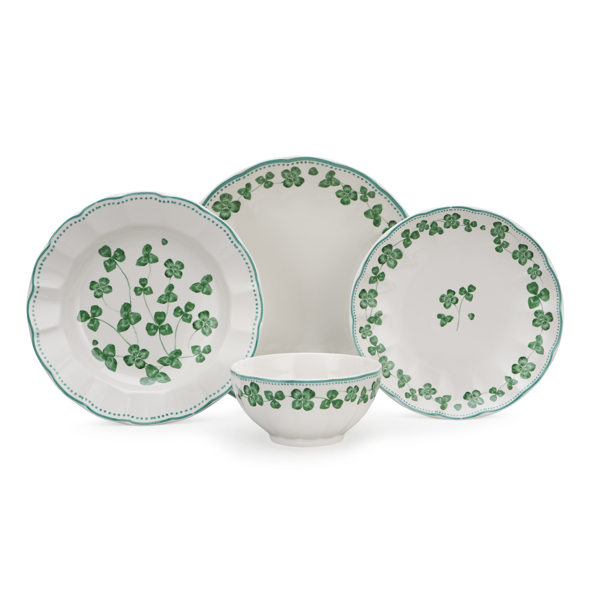24pcs Charming Four-leaf Clover Design Porcelain Dinner Set