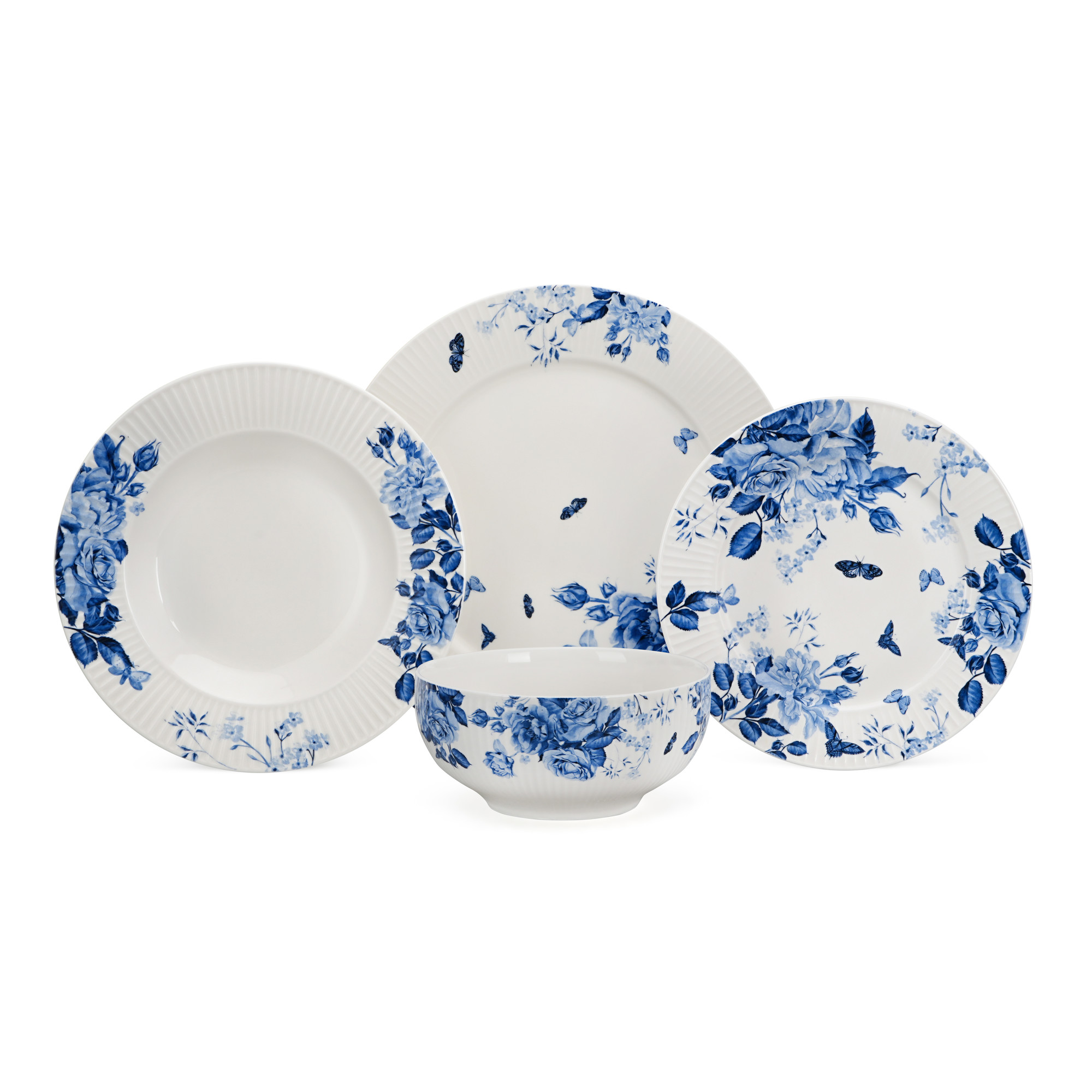 24pcs Porcelain Blue and White Floral Design Dinner Set