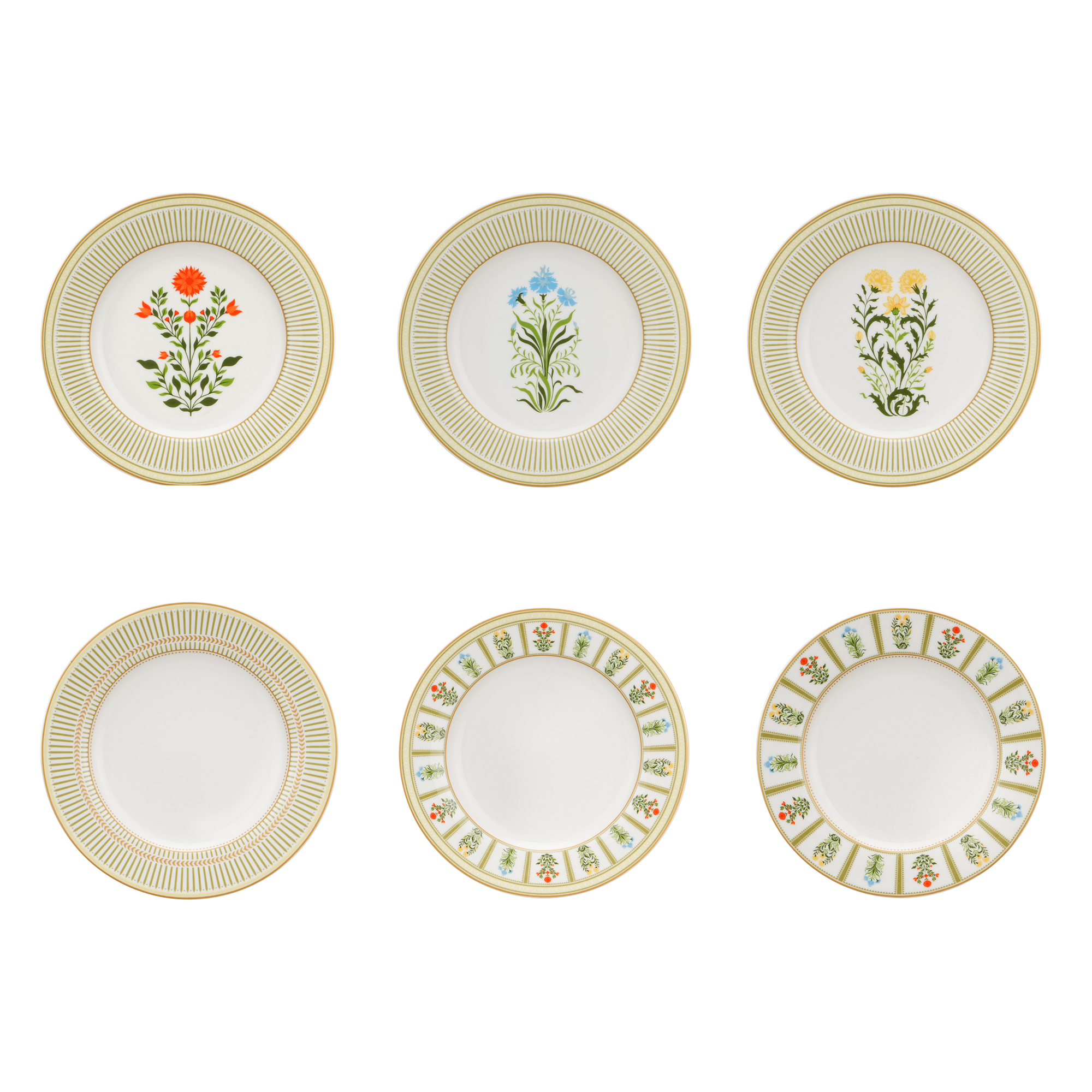6 Inch Vintage Botanical Porcelain Plate Set