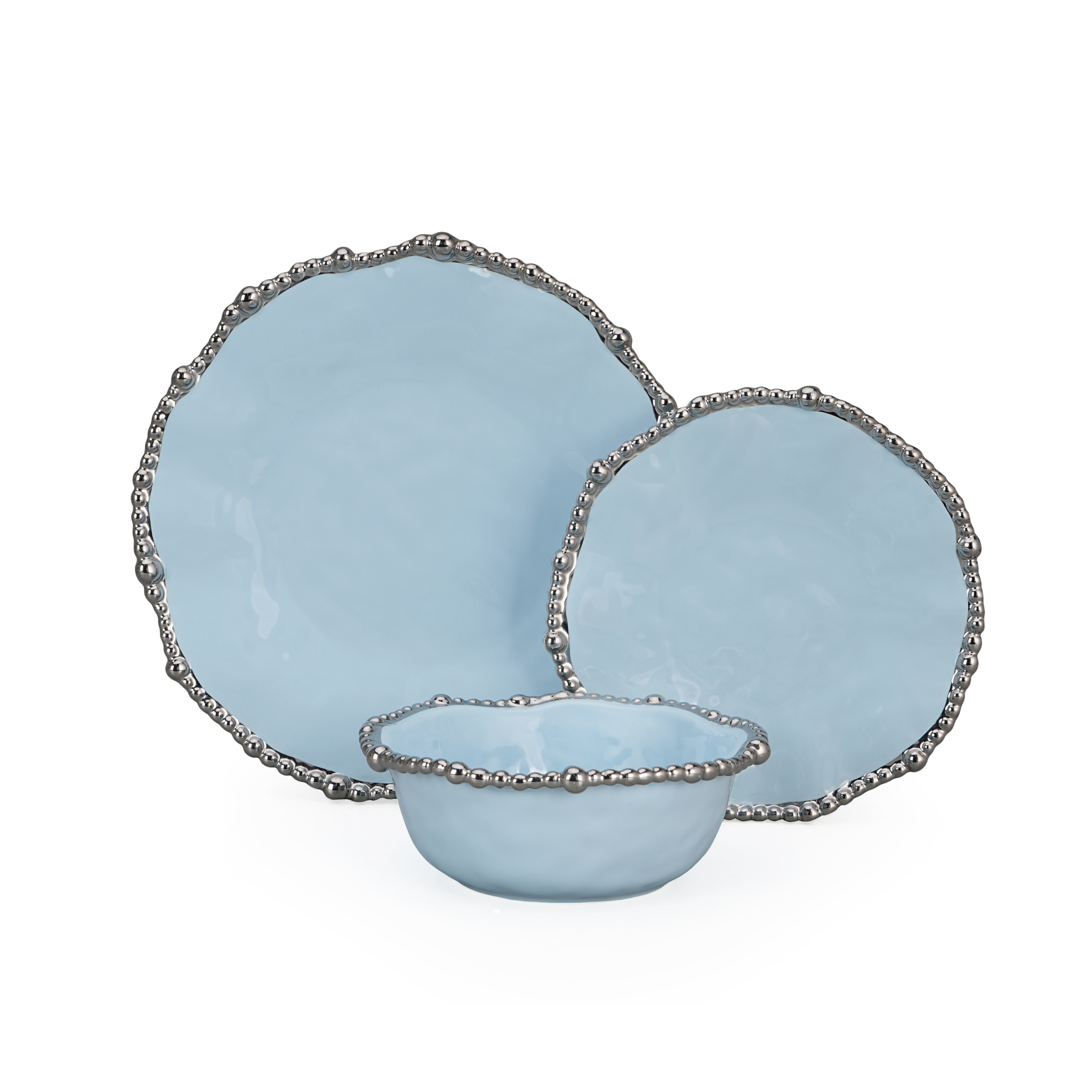 18pcs Sky Blue Bead Rim Ceramic Dinnerware Set