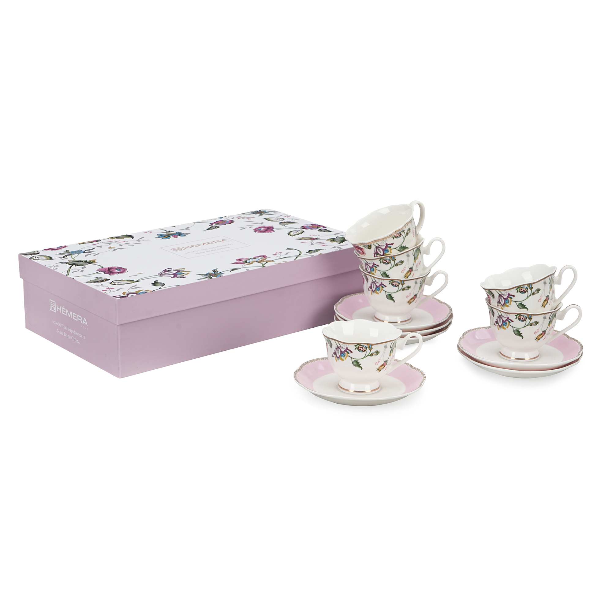 Pink Blossom  70ML Coffee Cup & Saucer - Set of 6